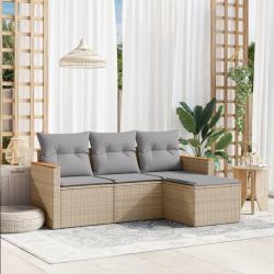 Salon de jardin avec coussins 4 pcs beige r&eacute;sine tress&eacute;e