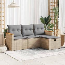 Salon de jardin avec coussins 4 pcs beige r&eacute;sine tress&eacute;e alsavelo