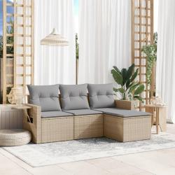 Salon de jardin avec coussins 4 pcs beige r&eacute;sine tress&eacute;e alsavelo