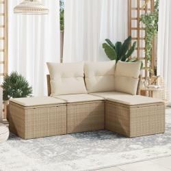 Salon de jardin avec coussins 4 pcs beige r&eacute;sine tress&eacute;e