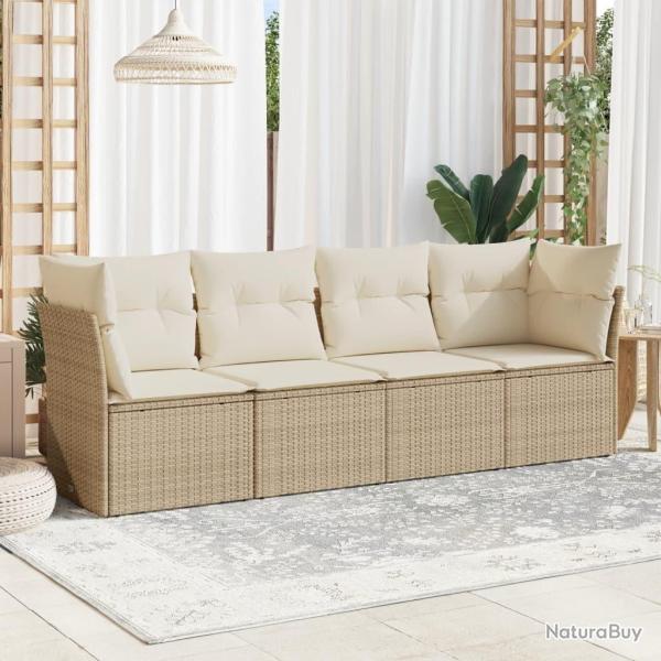 Salon de jardin avec coussins 4 pcs beige r�sine tress�e