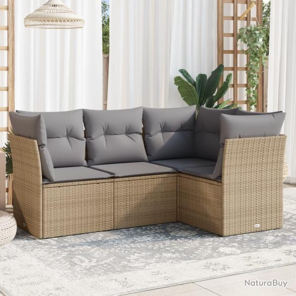 Salon de jardin avec coussins 4 pcs beige r�sine tress�e