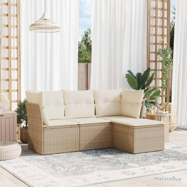Salon de jardin avec coussins 4 pcs beige r�sine tress�e alsavelo