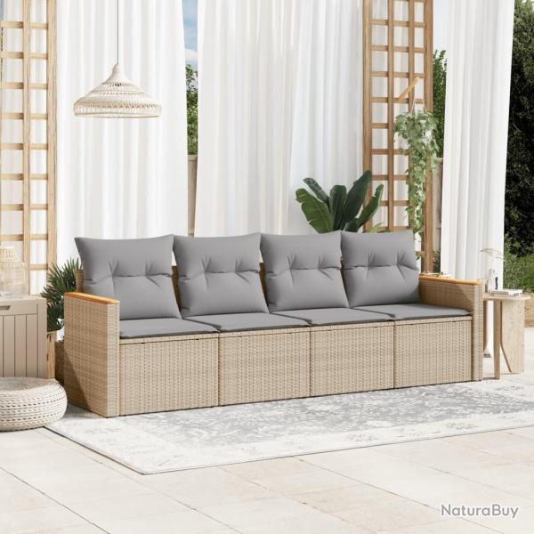 Salon de jardin avec coussins 4 pcs beige r�sine tress�e