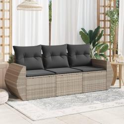 Salon de jardin avec coussins 3 pcs gris clair r&eacute;sine tress&eacute;e