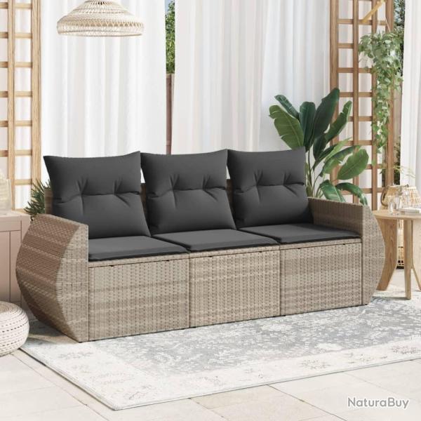 Salon de jardin avec coussins 3 pcs gris clair r�sine tress�e alsavelo