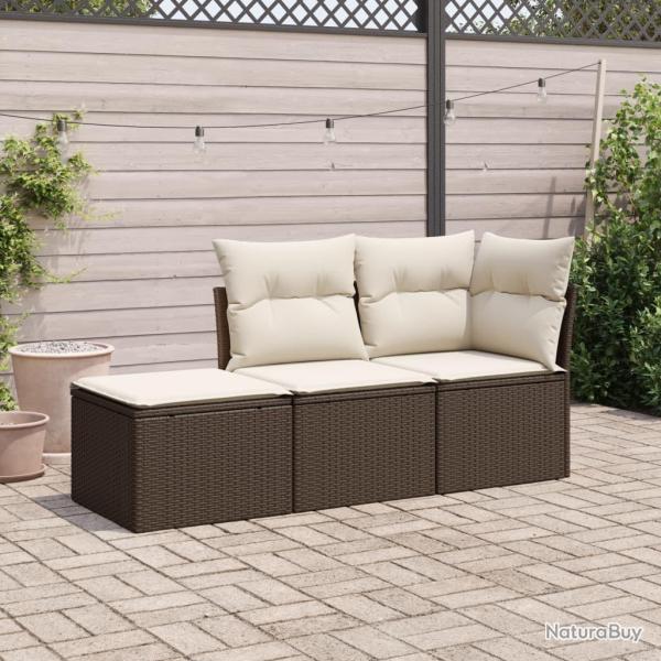 Salon de jardin avec coussins 3 pcs marron r�sine tress�e