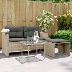 Salon de jardin avec coussins 3 pcs gris clair r&eacute;sine tress&eacute;e