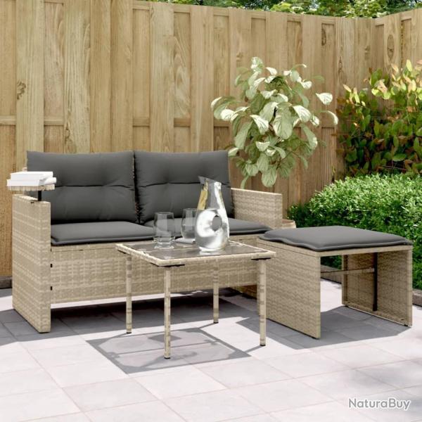 Salon de jardin avec coussins 3 pcs gris clair r�sine tress�e alsavelo