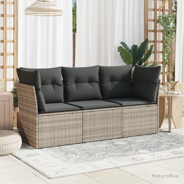 Salon de jardin avec coussins 3 pcs gris clair r�sine tress�e