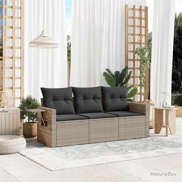 Salon de jardin avec coussins 3 pcs gris clair r�sine tress�e