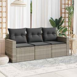 Salon de jardin avec coussins 3 pcs gris clair r&eacute;sine tress&eacute;e