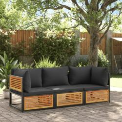 Salon de jardin avec coussins 3 pcs bois massif d'acacia alsavelo