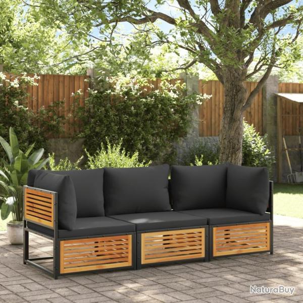 Salon de jardin avec coussins 3 pcs bois massif d'acacia alsavelo