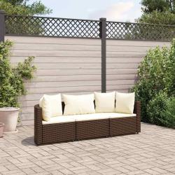 Salon de jardin avec coussins 3 pcs marron r&eacute;sine tress&eacute;e alsavelo