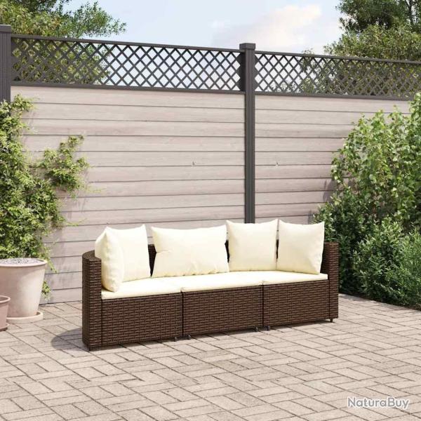 Salon de jardin avec coussins 3 pcs marron r�sine tress�e alsavelo
