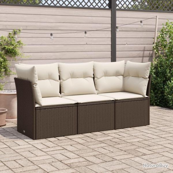 Salon de jardin avec coussins 3 pcs marron r�sine tress�e