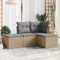 Salon de jardin avec coussins 4 pcs beige r&eacute;sine tress&eacute;e