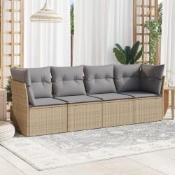 Salon de jardin avec coussins 4 pcs beige r&eacute;sine tress&eacute;e
