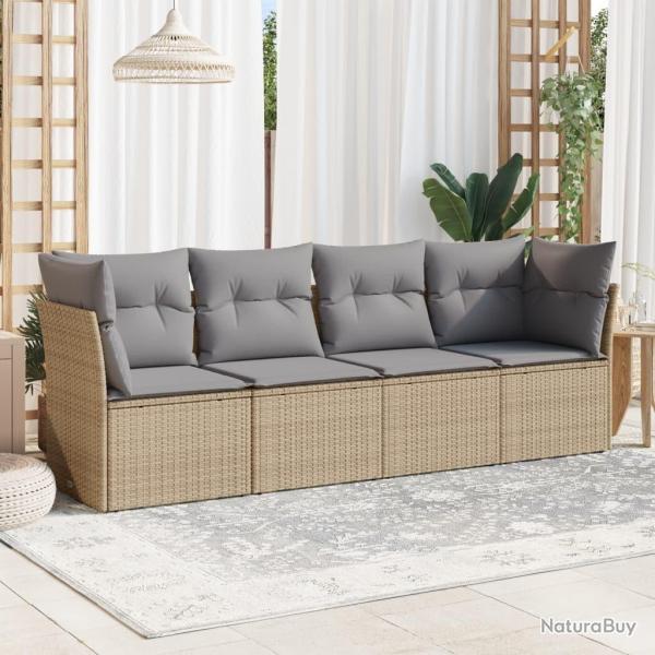 Salon de jardin avec coussins 4 pcs beige r�sine tress�e