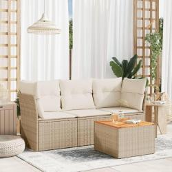 Salon de jardin avec coussins 4 pcs beige r&eacute;sine tress&eacute;e