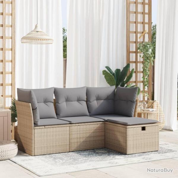 Salon de jardin avec coussins 4 pcs beige r�sine tress�e