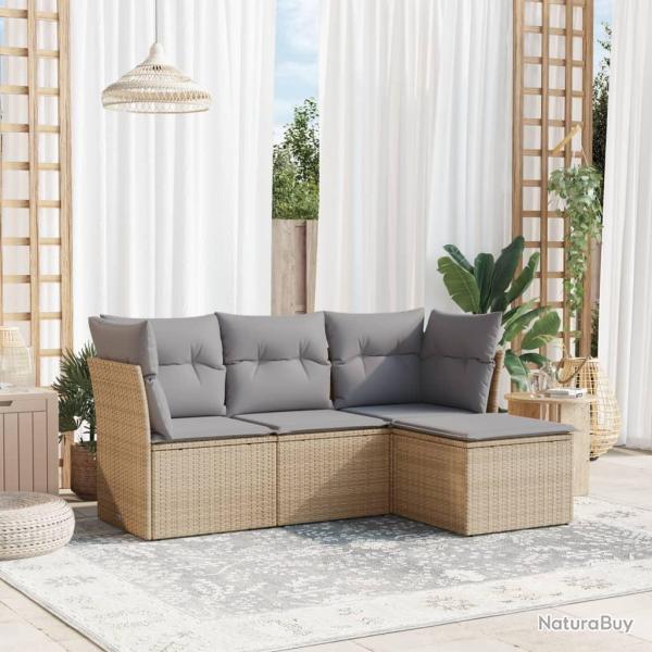 Salon de jardin avec coussins 4 pcs beige r�sine tress�e