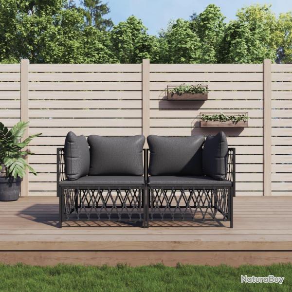 Salon de jardin avec coussins 2 pcs anthracite acier alsavelo