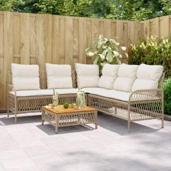 Salon de jardin avec coussins 2 pcs beige r&eacute;sine tress&eacute;e alsavelo