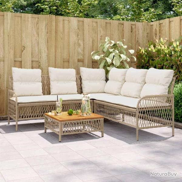 Salon de jardin avec coussins 2 pcs beige r�sine tress�e