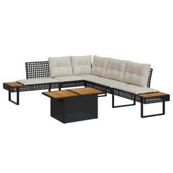 Salon de jardin avec coussins 2 pcs noir r&eacute;sine tress&eacute;e acacia