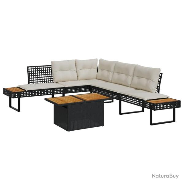 Salon de jardin avec coussins 2 pcs noir r�sine tress�e acacia alsavelo