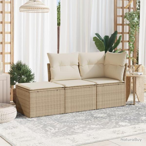 Salon de jardin avec coussins 3 pcs beige r�sine tress�e alsavelo