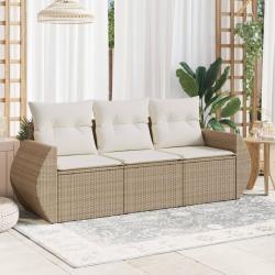 Salon de jardin avec coussins 3 pcs beige r&eacute;sine tress&eacute;e