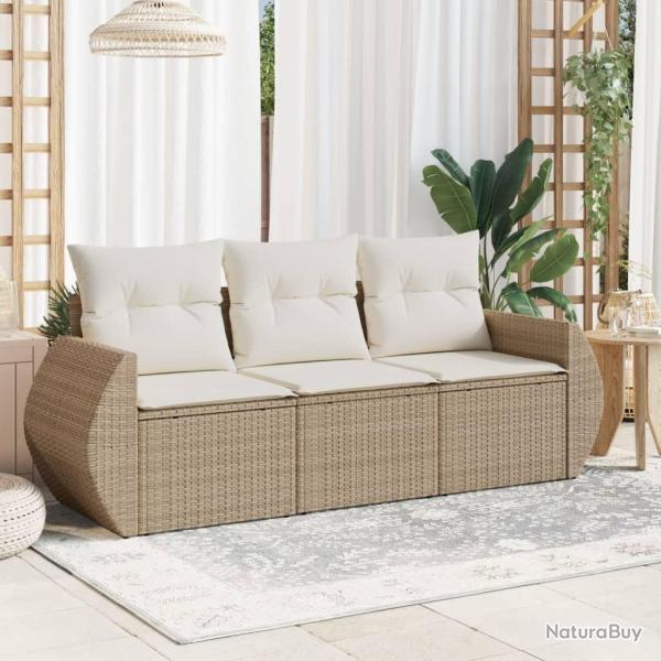 Salon de jardin avec coussins 3 pcs beige r�sine tress�e