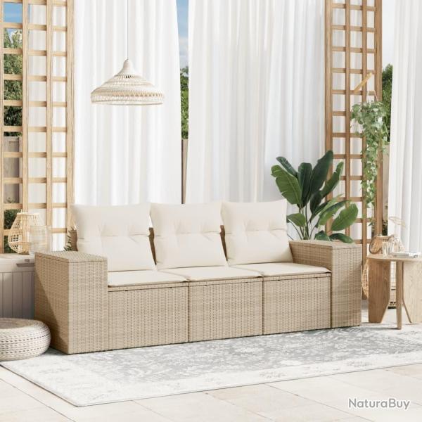 Salon de jardin avec coussins 3 pcs beige r�sine tress�e