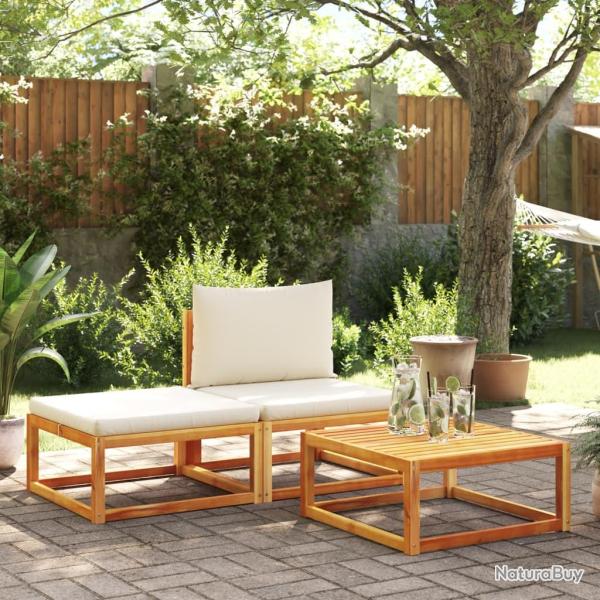 Ensemble de canap�s de jardin 3 pi�ces avec coussins en bois d'acacia et rotin