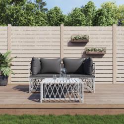 Salon de jardin avec coussins 3 pcs blanc acier alsavelo