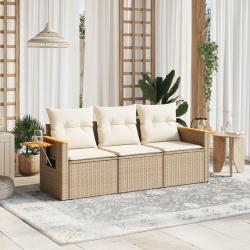 Salon de jardin avec coussins 3 pcs beige r&eacute;sine tress&eacute;e alsavelo