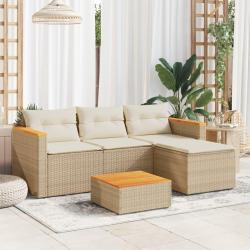 Salon de jardin avec coussins 3 pcs beige r&eacute;sine tress&eacute;e alsavelo