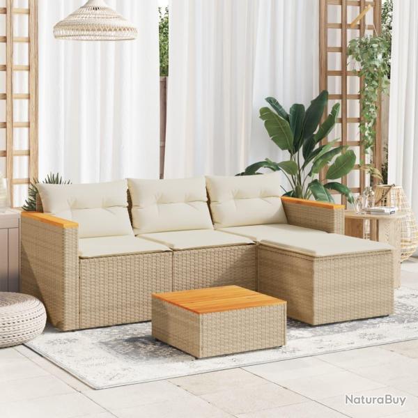 Salon de jardin avec coussins 3 pcs beige r�sine tress�e alsavelo