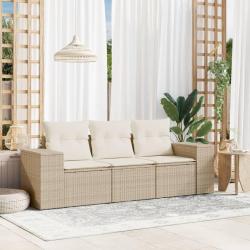Salon de jardin avec coussins 3 pcs beige r&eacute;sine tress&eacute;e