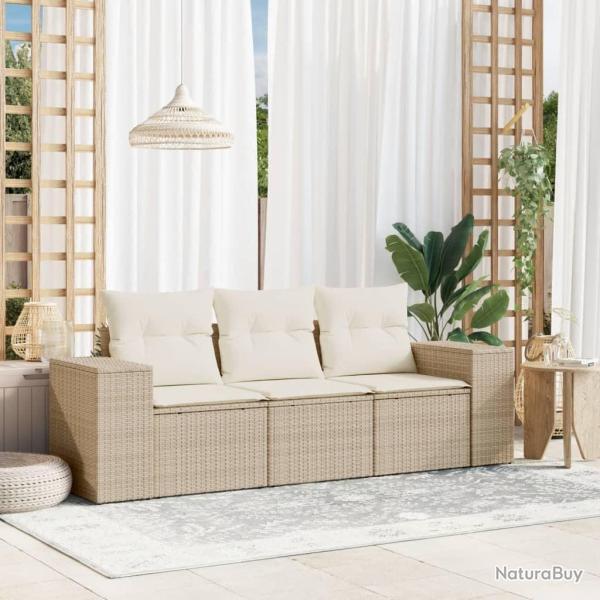 Salon de jardin avec coussins 3 pcs beige r�sine tress�e alsavelo
