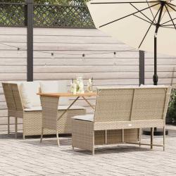 Salon de jardin avec coussins 3 pcs beige r&eacute;sine tress&eacute;e alsavelo