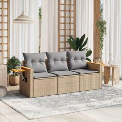 Salon de jardin avec coussins 3 pcs beige r&eacute;sine tress&eacute;e