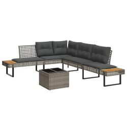 Salon de jardin avec coussins 2pcs gris r&eacute;sine tress&eacute;e et verre