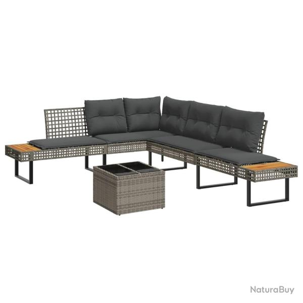 Salon de jardin avec coussins 2pcs gris r�sine tress�e et verre
