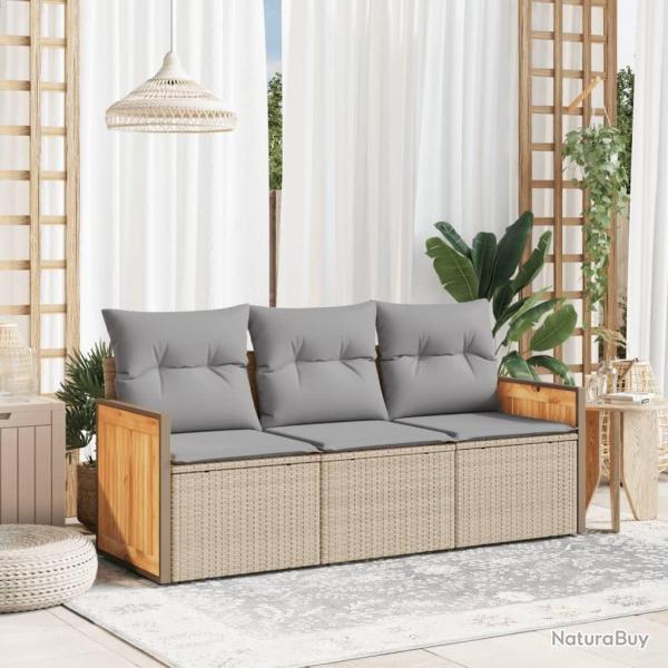 Salon de jardin avec coussins 3 pcs beige r�sine tress�e