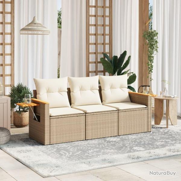 Salon de jardin avec coussins 3 pcs beige r�sine tress�e