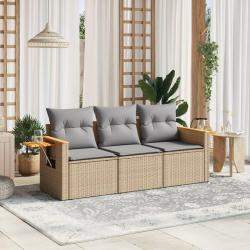 Salon de jardin avec coussins 3 pcs beige r&eacute;sine tress&eacute;e alsavelo
